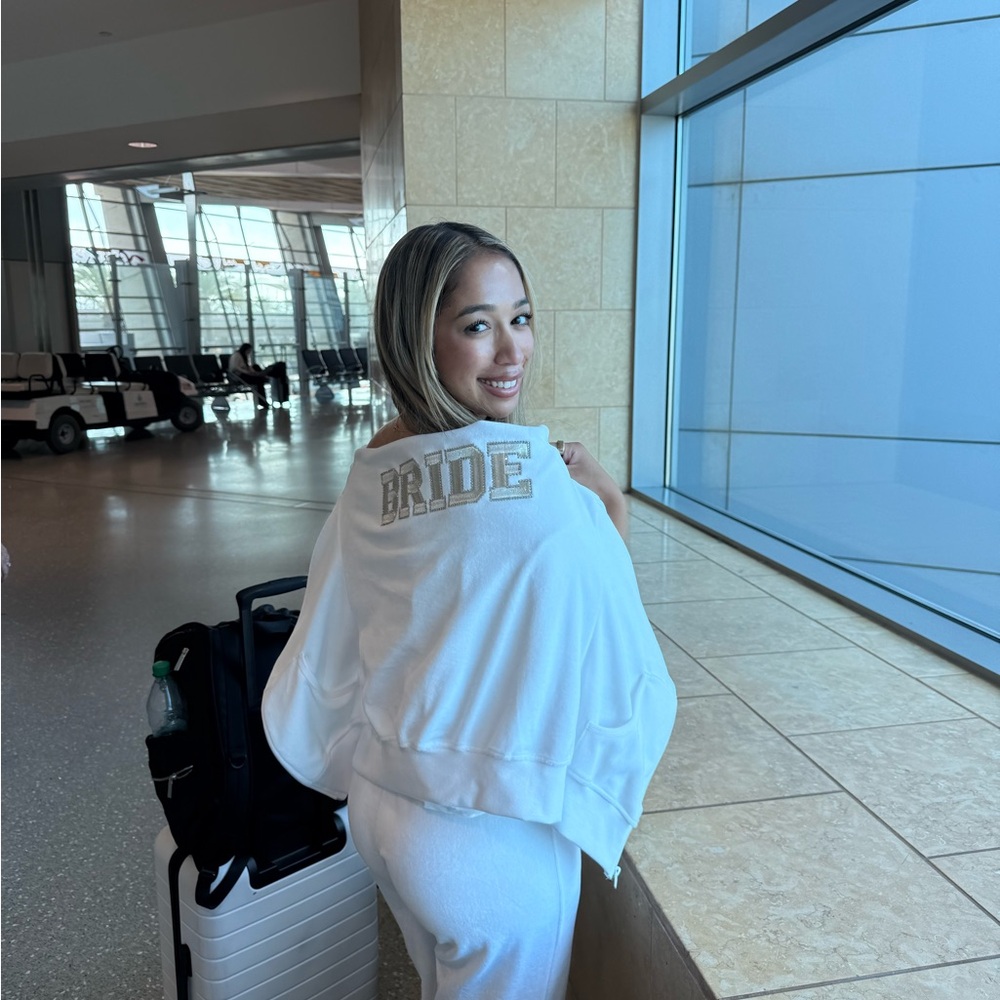 White Bridal Velour Zip Up Hoodie - Women's